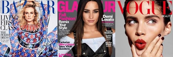 Rachel Goodwin's featured makeup art on magazines Bazzar, Glamour, and Vogue