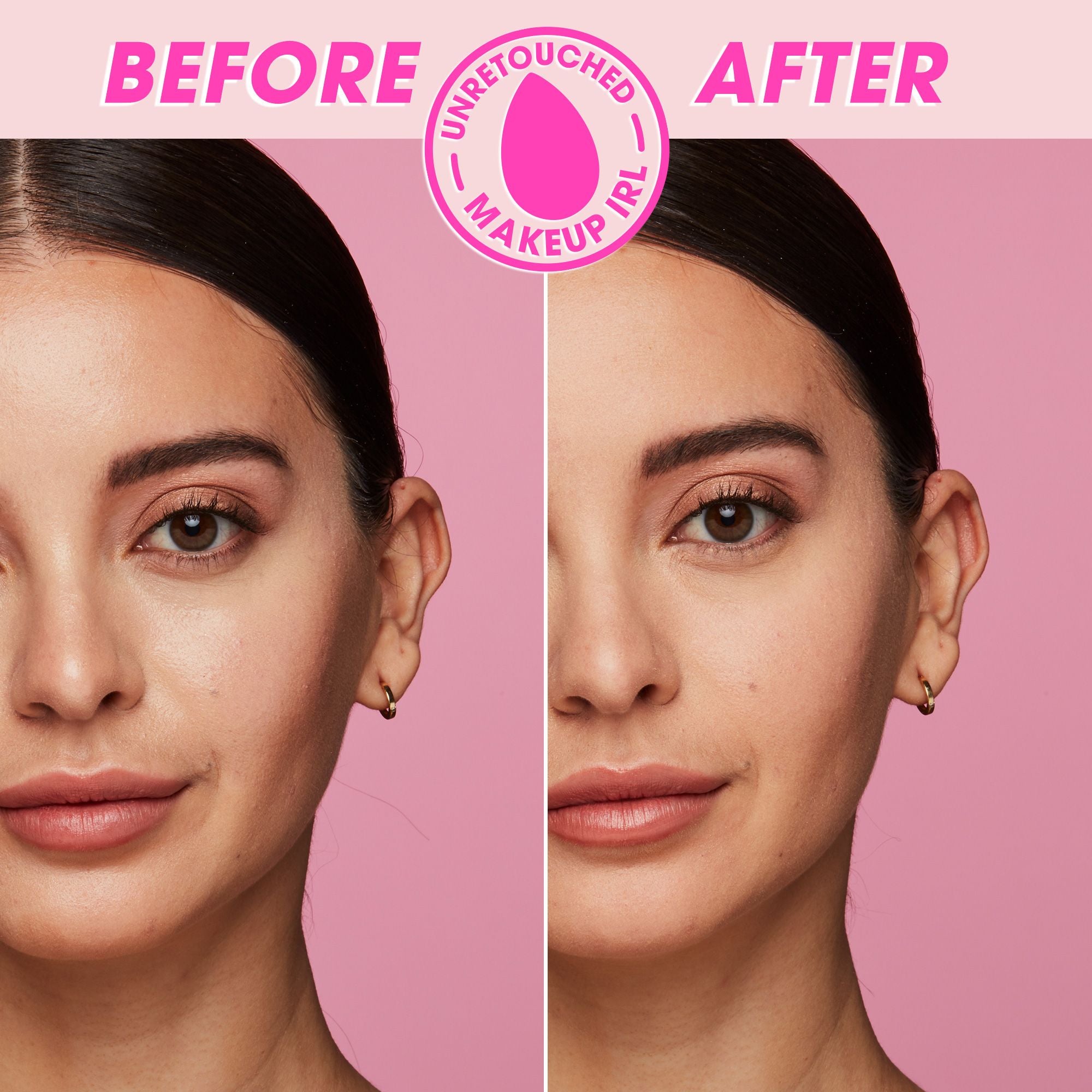 buffbeautyblender-face-powder-model-before-and-after-application-of-bounce™-soft-focus-gemstone-setting-powder-showing-more-even-skin-tones