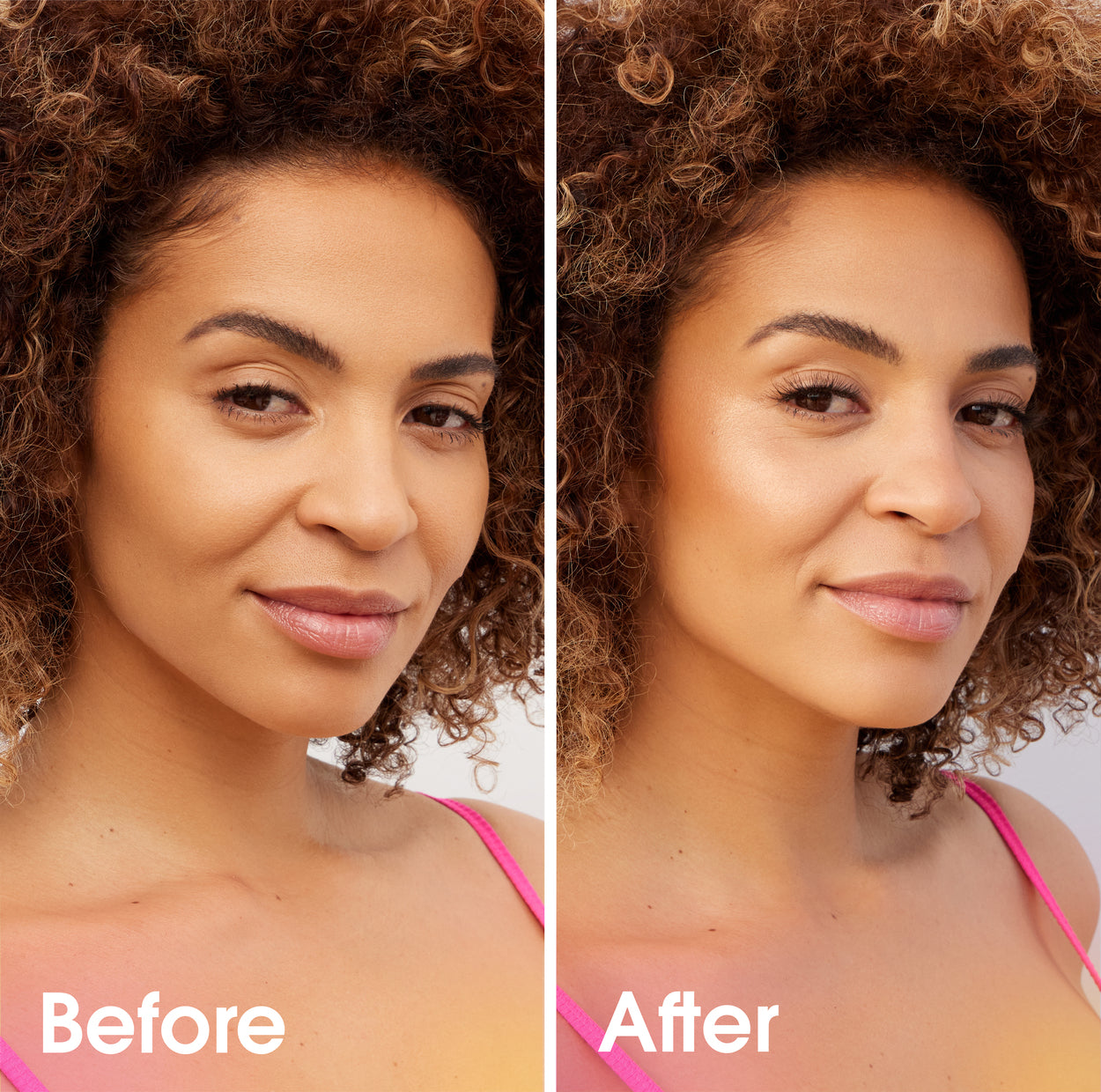 golden-nutmegbest-rated-highlighter-makeup-model-before-and-after-application-of-bounce™-magic-fit-creamy-bronzer-highlighter-duo-showing-a-boost-in-the-skins-glow
