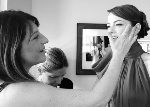 Rachel Goodwin working with Emma Stone makeup